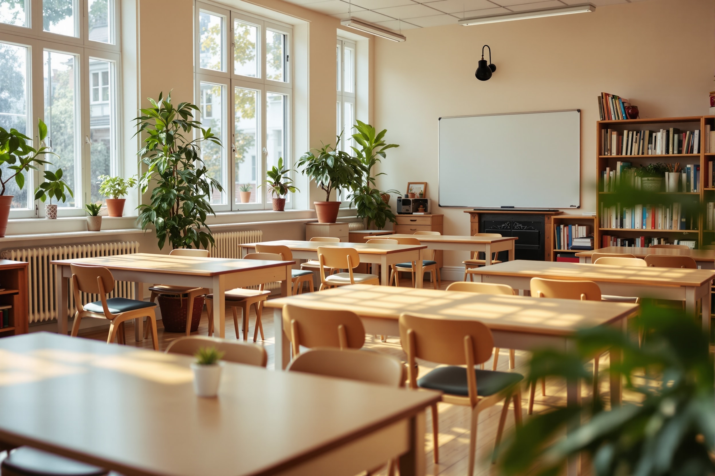 Bright classroom interior at a small Edinburgh language school